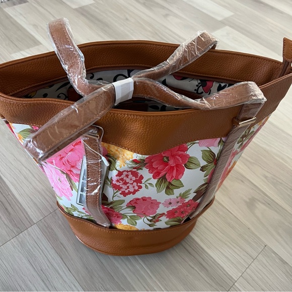 SAMOE STYLE Floral Brown Shoulder Purse Handbag Faux Leather - Picture 7 of 17